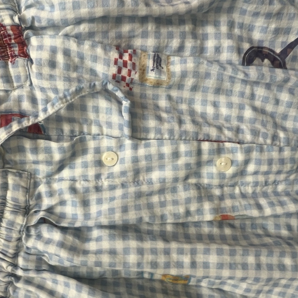 Anthropologie Blue Gingham Wide-Leg Lounge Pants & Top - Picture 5 of 6